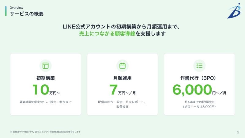 LINE公式アカウント構築・運用のご案内 2ページ目